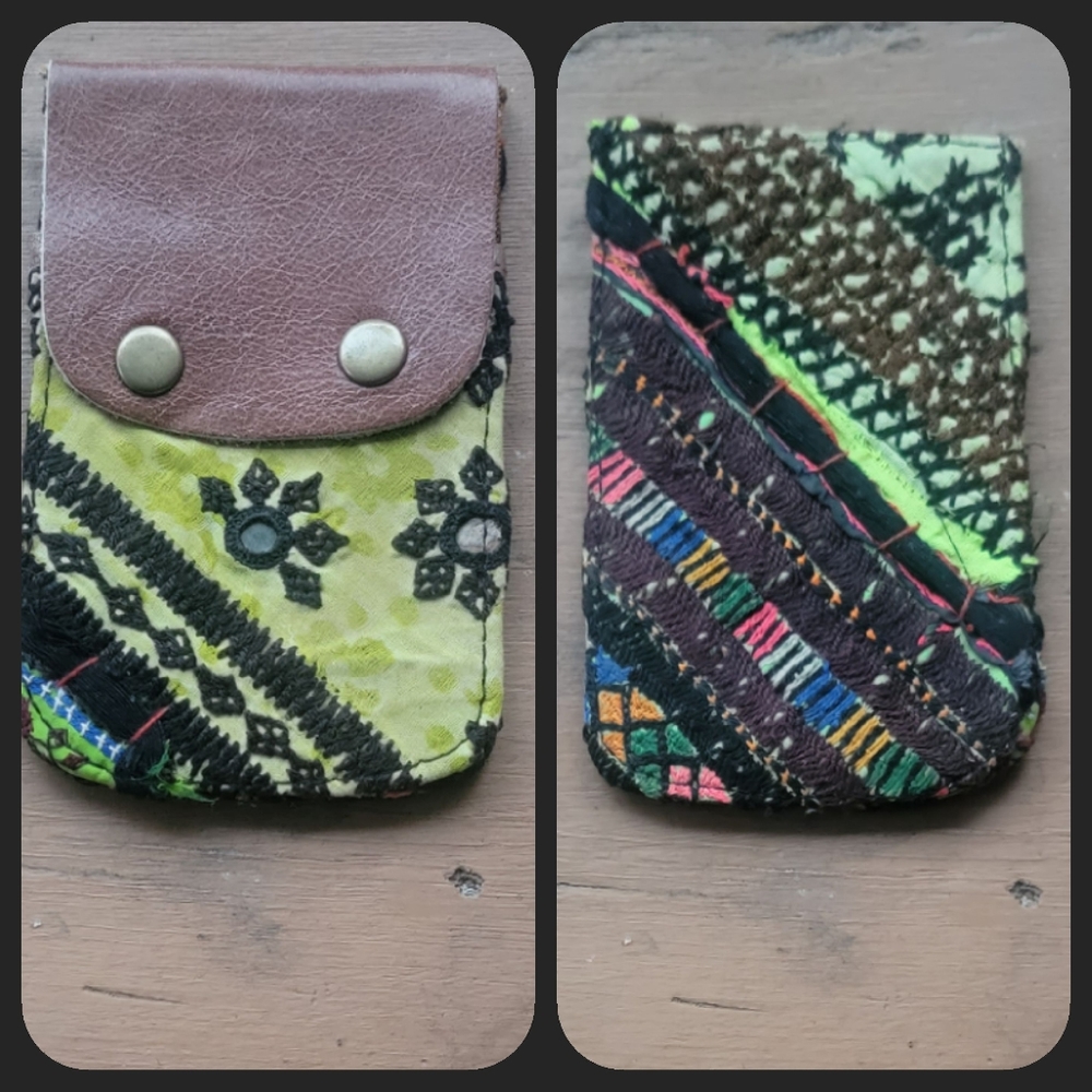 🫡🧀 Free People Boho Embroidered Repurposed vtg banjara hippie Wallet card case